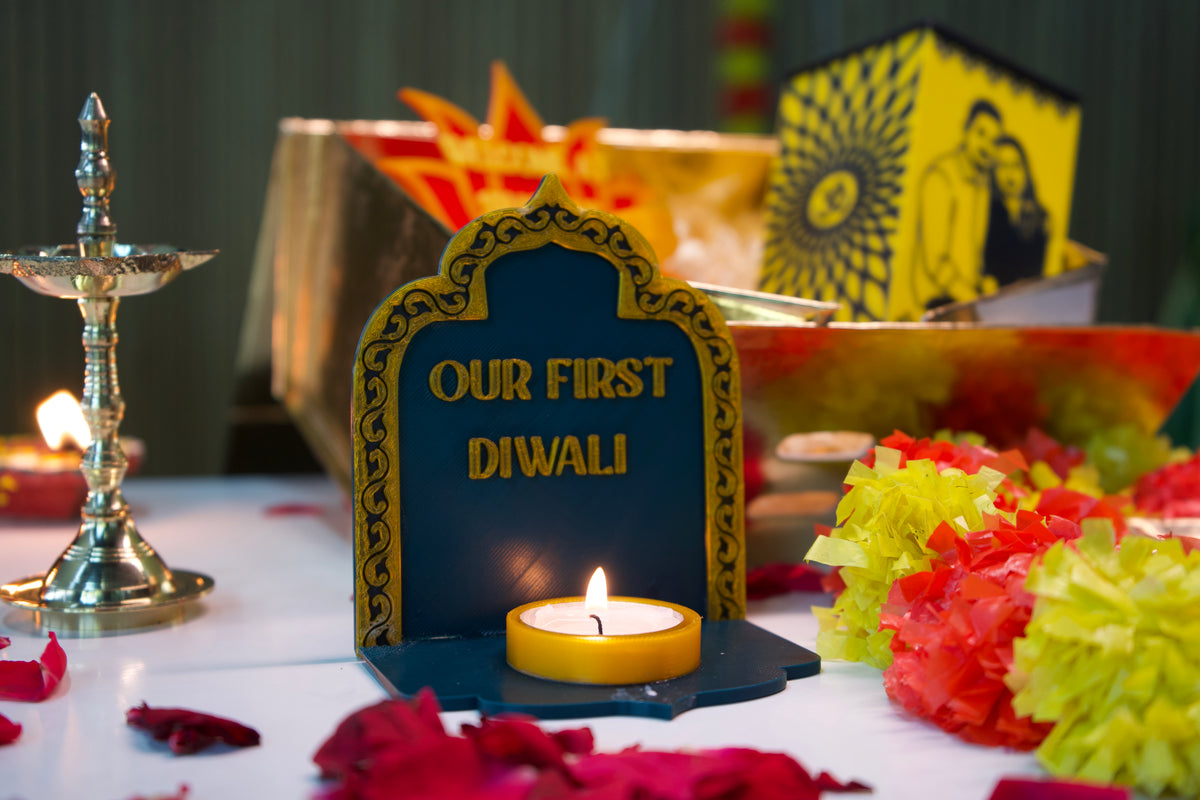 Personalised Diwali Hamper | Photo Lamp + Name Diya Holder + LED Diya