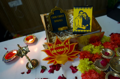 Personalised Diwali Hamper | Photo Lamp + Name Diya Holder + LED Diya