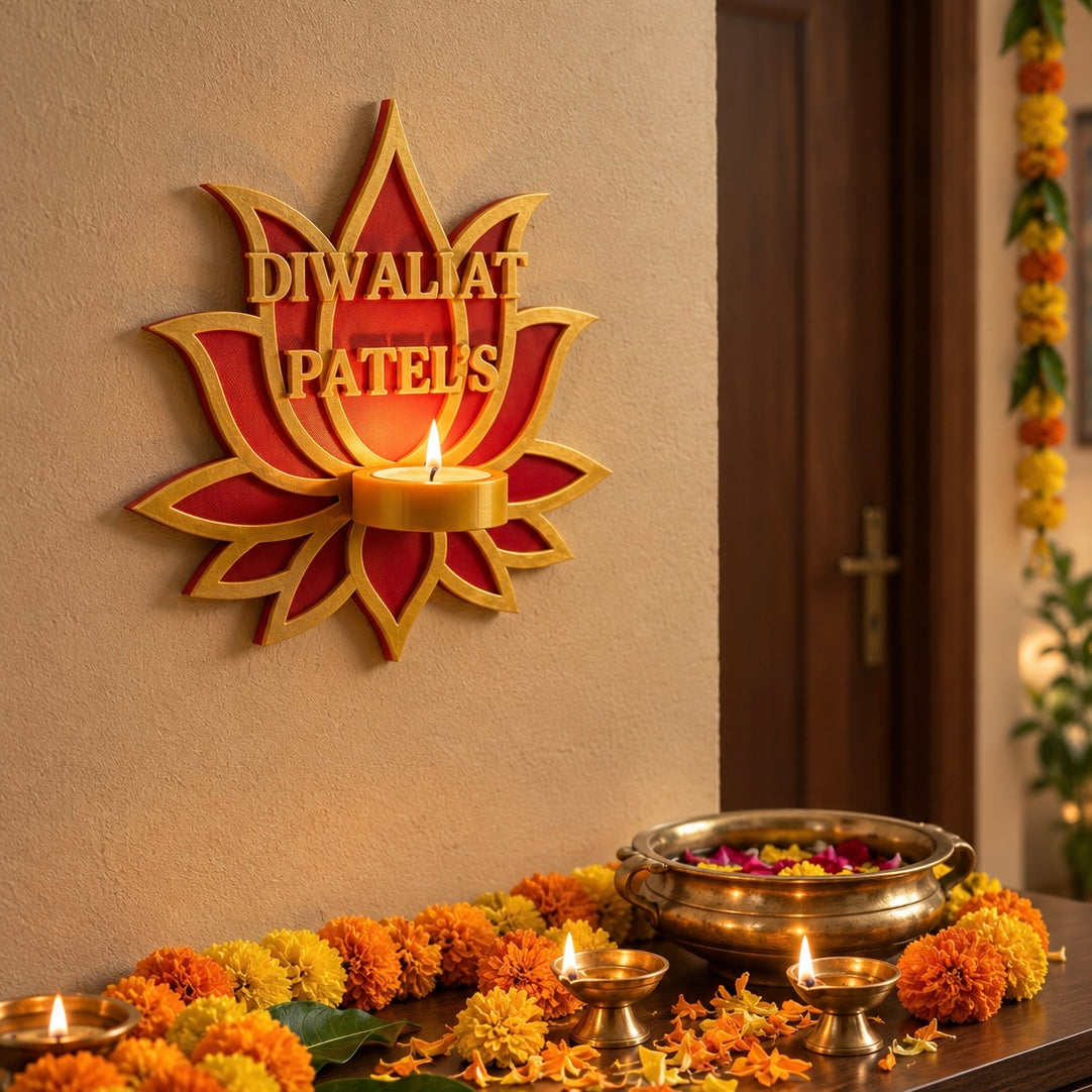 Personalized Wall Diya Holder - Lotus