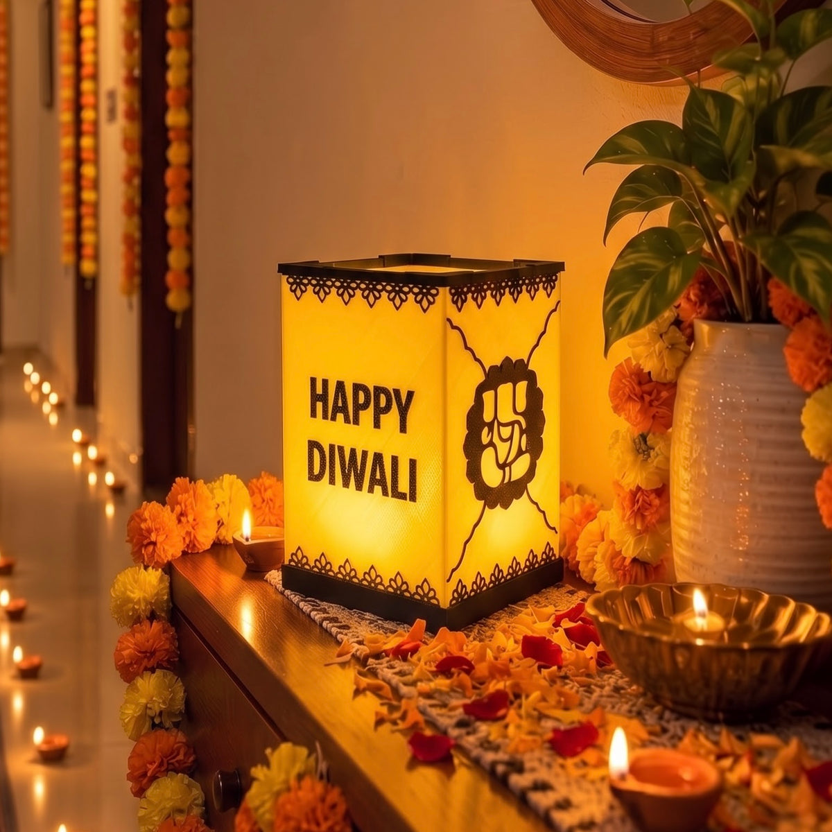 Personalised Diwali Lamp | Custom Name & Line Art