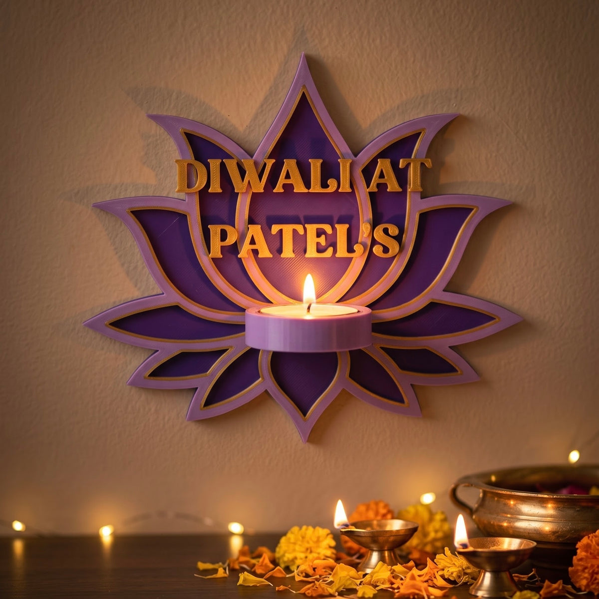 Personalized Wall Diya Holder - Lotus